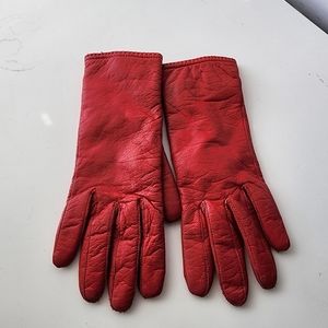 Vtg / Unbranded / Red / Leather / Lined / Gloves / Sz M